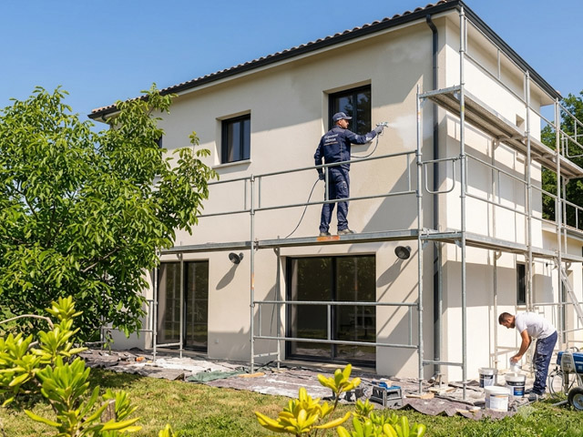 Façade de maison fissurée et encrassée avant travaux de ravalement à Yffiniac